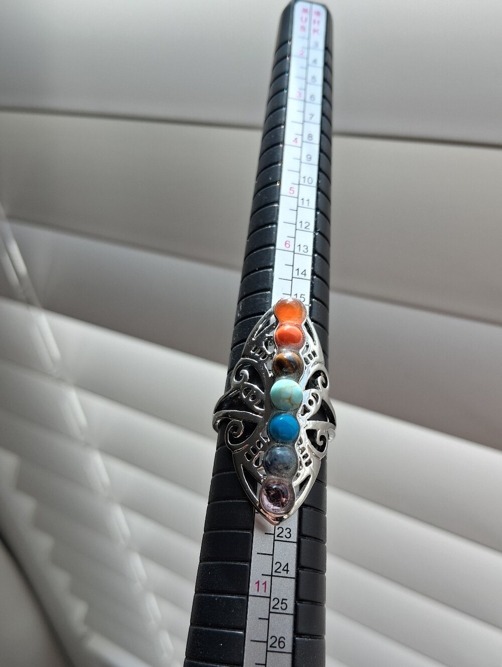 Multi Color Natural Stone Silver Tone Adjustable Ring